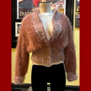 Rare 1950S Long-Haired ANGORA BOLERO-Style Cardigan SWEATER